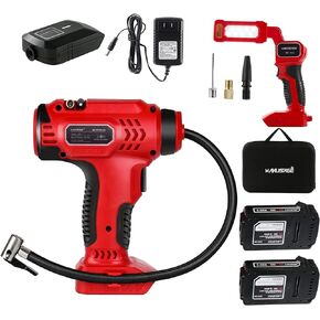 منفاخ إطارات وضاغط هواء ومجموعة إضاءة للعمل، مضخة إطار سيارة لاسلكية 20 فولت مع مقياس ضغط رقمي، بطارية ليثيوم أيون 2.0 أمبير قابلة لإعادة الشحن، ضوء عمل ليثيوم أيون 20 فولت in Kuwait