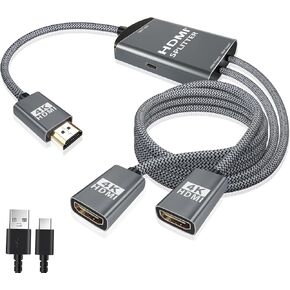 Basesailor HDMI Splitter 1 في 2 خارج 4 أقدام مع سلك من النوع C، كابل مقسم HDMI من الألومنيوم 4K للشاشات المزدوجة، محول مقسم HDMI بمنفذ أنثى مزدوج، محول عرض ممتد لـ HDTV HD، LED in Kuwait