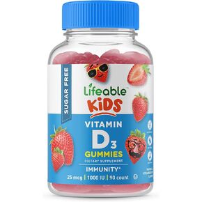 Lifeable Sugar Free Vitamin D for Kids 1000 IU – Great Tasting Natural Flavor Gummy Supplement – Gluten Free Vegetarian Chewable – for Strong and Healthy Bones, for Children, Teen, Toddler, 90 Gummies