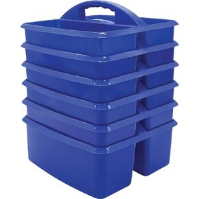 Teacher Created Resources Blue Portable Plastic Storage Caddy 6-Pack for Classrooms, Kids Room, and Office Organization, 3 Compartment