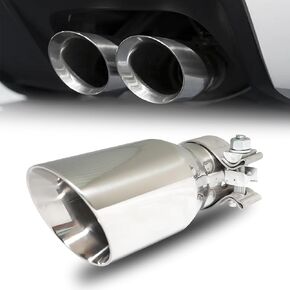 2.5 inch inlet to 3.5 inch Outlet Universal Exhaust Tip with Clamp, Stainless Steel Polished Exhaust Tail Pipes With Double Wall Slant Cut Exhaust Tail Tip(7.5"/190mm Long)