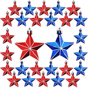 36PCS 4th of July Star Ornament,Patriotic Hanging Star Ornament Tree Home Wall Decor for Independence Day Memorial Day Christmas USA Themed Party Decor