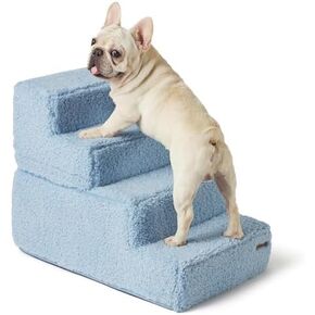 Lesure Dog Stairs for Small Dogs - Pet Stairs for Beds and Couch, Folding Pet Steps with CertiPUR-US Certified Foam for Cat and Doggy, Non-Slip Bottom Dog Steps, Beige, 3 Steps