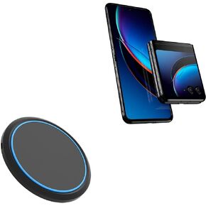 شاحن BoxWave متوافق مع Motorola RAZR+ - شاحن لاسلكي SwiftCharge PowerDisc (15 وات)، شاحن سطح المكتب الدائري اللاسلكي Qi 15 وات - أسود غامق