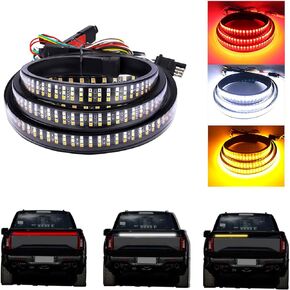 59" Truck Tailgate Light Bar, Triple Row LED Light Strip with Red Brake White Reverse Amber Turn Signal Lights, IP67 Waterproof Strobe Lights, Truck Accessories for Pickup