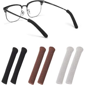 Eyeglasses Ear Cushion, Upgrade Soft Knitting Cotton Fabric Glasses Ear Cushions Holder Grips, Anti-Slip Sleeve Retainer Eyeglasses Temple Tips, For Sunglasses Glasses Eyewear 3pairs Black