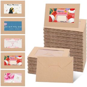 200 PC Gift Card Envelopes With Windows - 4.125" x 2.78" inch Mini Brown Kraft Envelopes for Business Cards and Gift Cards