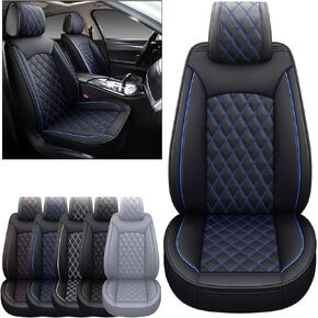 OMOKA AUTO Front Car Seat Covers with Waterproof Faux Leather Universal for Sedan SUV Truck Fit for Sportage Altima Maxima Xterra NIRO Optima Forte Soul Rio Sentra (2 PCS Front/Black)