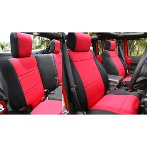 GEARFLAG Neoprene Seat Cover Custom fits Wrangler JK 2007-2017 Unlimited 4 Door NO-Side airbag Full Set (Front + Rear Seats) (Red/Black)
