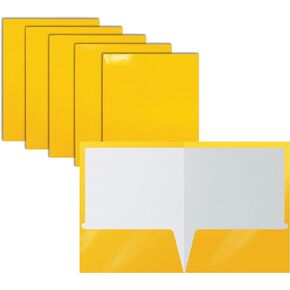 2 Pocket Glossy Laminated Yellow Paper Folders, Letter Size, 25-Pack, Yellow Paper Portfolios by Better Office Products, Box of 25 Yellow Folders