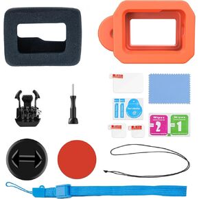 Windslayer Cover Muffler + Floaty Case + Screen Protector for GoPro Hero 12 11 10 9, Floating Case with Screw and Adhesive Anchors for Snorkeling, Surfing, Wakeboarding and Other Activities