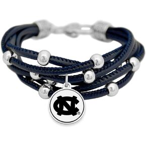 North Carolina Leather Strand Bracelet with Logo and Lobster Clasp