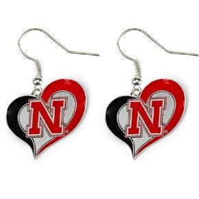 Aminco NCAA Nebraska Cornhuskers Swirl Heart Earrings
