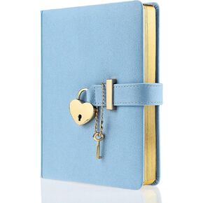 Heart Shaped Lock Journal, PU Leather Hard Cover Gold Gild Edge Notebook Travel Diary, B6 Lined Locking with Key Personal Planner Secret Organizers Gift for Girls Women Daughter