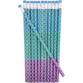 Fun Mermaid Scale Print Colorful Pencils with Eraser Top (7.5") Sea Creature Oceanic Ocean Animal Design. Standard size #2 Lead. Unsharpened. Made of Wood. (12 Pack)