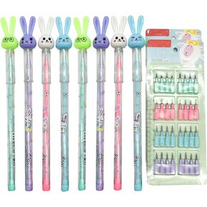 12PCS Bunny Non-Sharpening Pencils Stackable Pencils Novelty Rabbit Pencils For Easter Animal Pencils With 64 Replacable Refills For School Students Office Using Supplies.