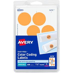 Avery Self-Adhesive Removable Labels, 1.25 Inches Diameter, Orange Neon, 400 per Pack (05476)