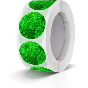 Round Stickers Green 1 Inch Circle Labels Color Coding Glitter Sparkle Dot Sticker Waterproof Removable Roll of 500