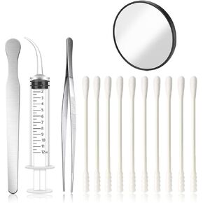 Tonsil Stone Removal Accessory for Electronic Tonsil Stone Remover - Includes Stainless Steel Tweezers, Tough Plate, Long Swabs, Magnifying Mirror with Curved Irrigator Syringe, Get Rid of Bad Breath