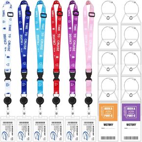 6 Sets Cruise Lanyards Retractable Lanyards Waterproof ID Badge Holders with 8 Pcs Luggage Tags for Carnival Cruise(Fresh Sailing)