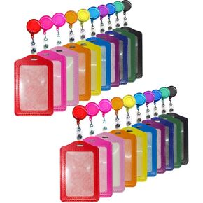 Creatiee 20Pcs PU Leather Business ID Credit Card Badge Holder with Retractable Badge Holder Reel Clip (Vertical Version, Mixed Colors)