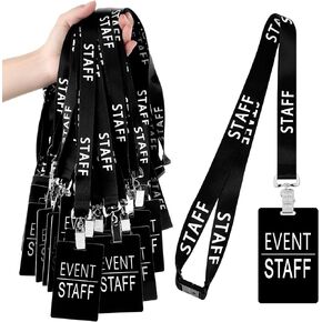 50 Set Event Staff Lanyards with PVC Cards Black Lanyard Pass Staff Cards with Metal Swivel Hook for Concert Event Party Organizer Conference Party Office Supplies