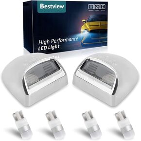 Bestview لوحة ترخيص الإسكان الفضي، استبدال مجموعة مصباح العلامة متوافق مع Chevy Silverado GMC Sierra Avalanche Suburban Escalade Yukon Cadillac Step Bumper، 6500K المصابيح البيضاء علامة الضوء