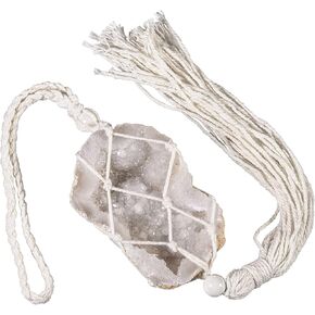 SUNYIK Natural Geode Drusy Crystal Hanging Ornament, Healing Stone Tassel Hanging Accessories for Home Office Car Decoration