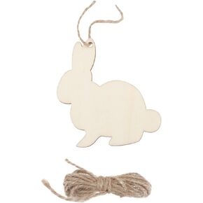 PRETYZOOM 20pcs Unfinished Wooden Cutouts Easter Bunny Wooden Slice Easter DIY Hanging Gift Tags with Twines for Easter Decoration Ornament