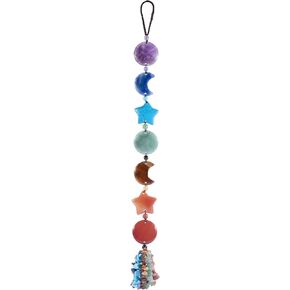 rockcloud Handmade Crystal Stones Hanging Ornaments Star & Moon Charms Car Ornament for Chakra Healing Yoga Meditaiton Fengshui Window Decoration, 7 Color