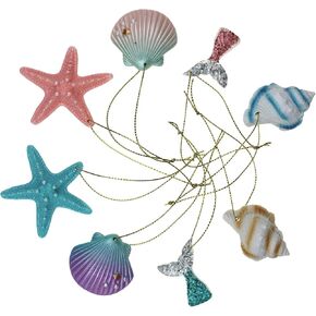 8 قطع من الأصداف البحرية ذات قلم الرصاص من الراتنج مع حبل لتعليق شجرة الكريسماس وحلي الشاطئ وديكور منزلي للزفاف ومشروع الحرف اليدوية بنفسك in Kuwait