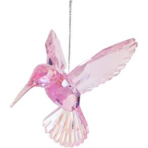 Hummingbird Ornament Acrylic Shiny Iridescent Hanging Bird Figurines for Tree Decor Crystal Glass-Like Charm Pink Hummingbirds Figurines Ideal for Home Party Decorations and Suncatchers