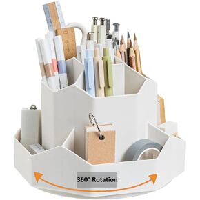 حامل أقلام رصاص للمكتب، منظم أقلام مكتب بلاستيكي يدور 360 درجة، 9 فتحات لطيفة دوارة لأقلام الرصاص المكتبية، علبة تخزين ثابتة لمستلزمات المكتب والأطفال والمدرسة المنزلية (بيج) in Kuwait