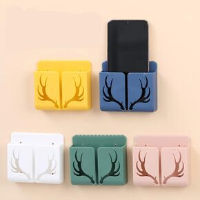 6Pcs Wall Mount Phone Holders Remote Control Holder Bedside No Drilling Sticker Storage Box Cell Phone Charger Stand Bracket for Home Kitchen Bedroom Bathroom Office (Blue Green Pink Red White Yellow)
