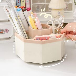 Desk Organizer, 360-Degree Rotating Multi-Functional Pen Holder, 5 Compartments Desktop Stationary Organizer, Home Office Art Supply Storage Box Caddy (White)