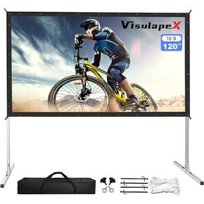 Projector Screen with Stand, 120 inch PVC Portable Outdoor Movie Screen with Integrally Foldable Stand, 16:9 Easy Snap On Projection Screen with Carrying Bag for Movie Night Travel in Kuwait