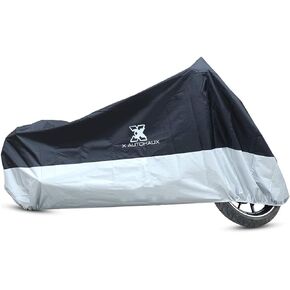X AUTOHAUX XXL Motorcycle Cover Black Silver Tone Outdoor Waterproof Rain Dust Protector