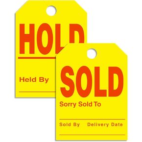 50 Pack Sale Sold / Hold Held Sold by Jumbo Rear View Mirror Large Hang Tags Car Lot Dealer Auto Dealership Yellow and RED