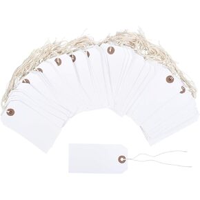 100 Tags 4 3/4" x 2 3/8" Size 5 White Inventory Shipping Hang Tag with String by Gitway…