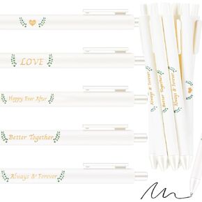 Ctosree 50 Pcs Bridal Shower Pens Wedding Pens for Guest Book Pens Black ink Retractable Ballpoint Pen for Bridal Shower Proposal Bachelor Slumber Party Women Girls (Eucalyptus, White Word)