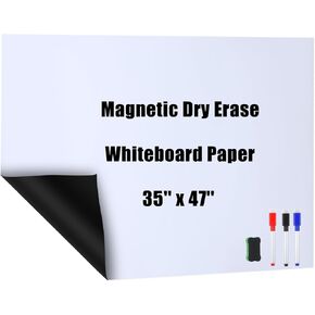 Magnetic Whiteboard Contact Paper Adhesive Dry Erase Board for Wall White Board Sticker Peel and Stick Wallpaper for Playroom Office Classroom with 3 Markers and Eraser(47 x 70 Inch)