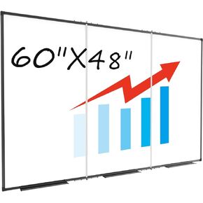 Large White Board for Wall,Magnetic Dry Erase Whiteboard,Foldable 72x48 Inches,Black Aluminum Frame, with 3PCS Detachable Marker Trays for Office and Home