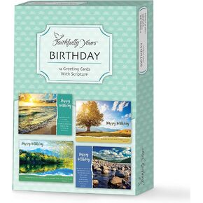 Designer Greetings Faithfully Yours Inspirational Birthday Boxed Card Assortment, Furry Friends with Biblical Scripture Verses (Box of 12 Greeting Cards with Envelopes)