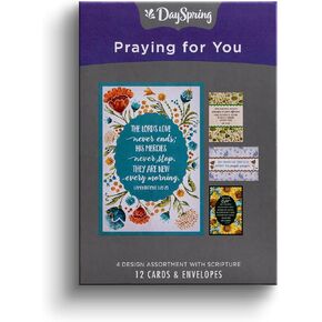 DaySpring - The Lord's Love Never Ends - 4 Floral Desgin Assortment with Scripture - 12 Boxed Praying for You Cards & Envelopes (J9176)