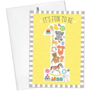 Tiny Expressions 1st Birthday Card for Boy or Girl with Envelope 5"x7" (First Birthday Card)