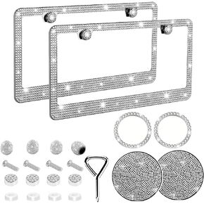 Bling License Plate Frame 2Pack Rhinestone License Plate Frame Sparkly Car License Plate Holder Glitter Bedazzled License Plate Cover Universal Sparkle Stainless Steel Front Rear License Plate Frame