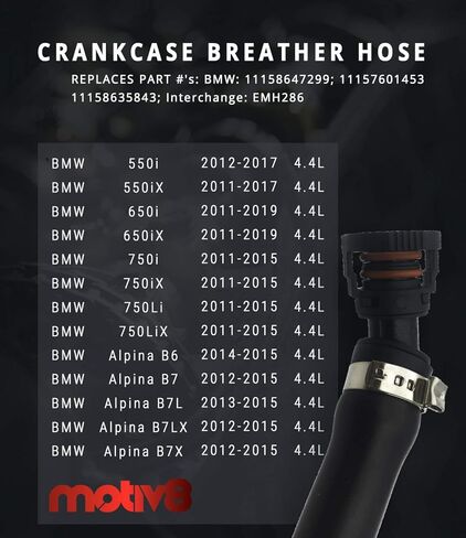 خط توصيل خرطوم استراحة PCV لعلبة المرافق 550i 650i 750i 2011-2018 4.4L - استبدال خرطوم انبعاث صمام PCV للتهوية | بي ام دبليو 8647299 11158647299 11157601453 11158635843 EMH286 in Kuwait