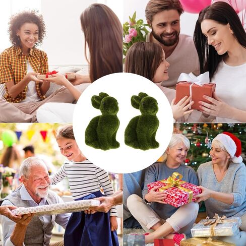 WINOMO قطعتان من أرنب عيد الفصح الطحلب، أرنب عيد الفصح فروي متجمع على شكل أرنب واقف، تمثال أرنب مغطى بالطحالب، هدايا لحفلات عيد الفصح باللون الأخضر in Saudi Arabia