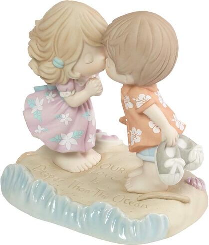 Precious Moments Couple on The Beach Figurine | Love is Deeper Than The Ocean Bisque Porcelain Figurine | Wedding Gift | Anniversary, Valentine's Day Gift | Hand-Painted in Saudi Arabia