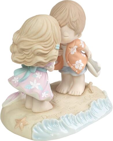 Precious Moments Couple on The Beach Figurine | Love is Deeper Than The Ocean Bisque Porcelain Figurine | Wedding Gift | Anniversary, Valentine's Day Gift | Hand-Painted in Saudi Arabia